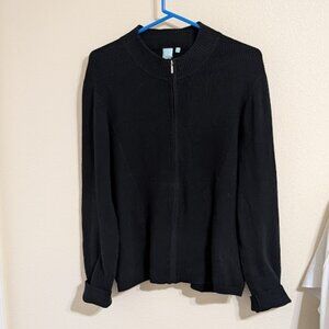 Women's Cardigan Sweater – Shu Shu, XL, black zip up.